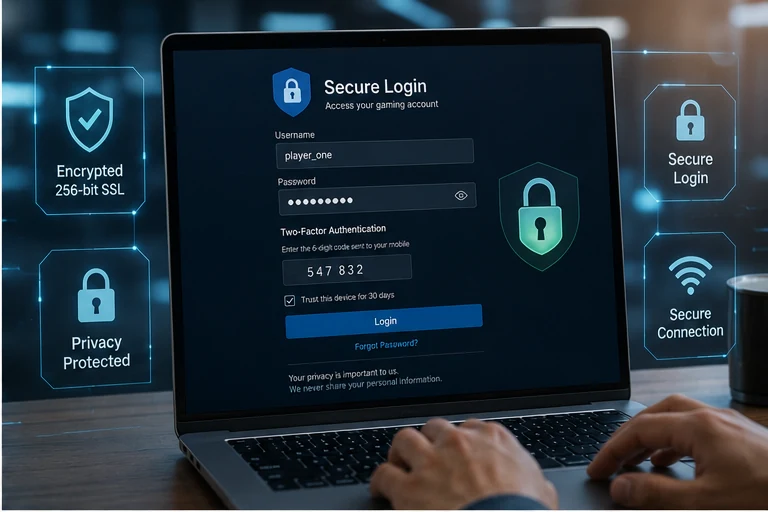 Secure login screen protecting a player's privacy on a gaming platform