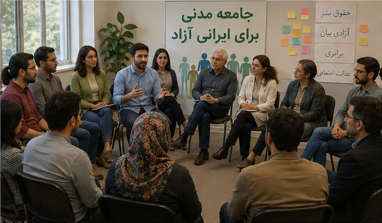 Community members meeting to discuss civic engagement in Iran