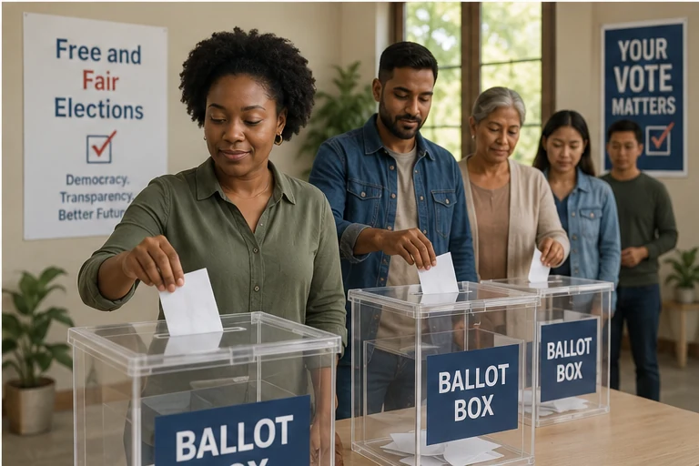 Citizens casting ballots in a call for free and fair elections