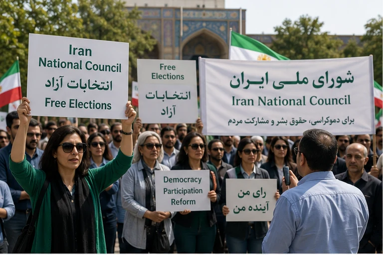 Supporters of the Iran National Council gathering to promote free elections