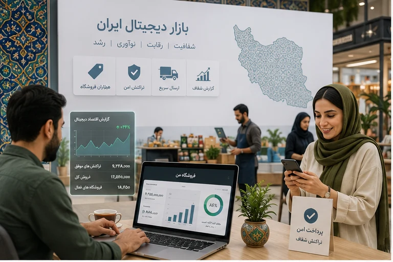 Open digital marketplace representing transparent economic reform in Iran